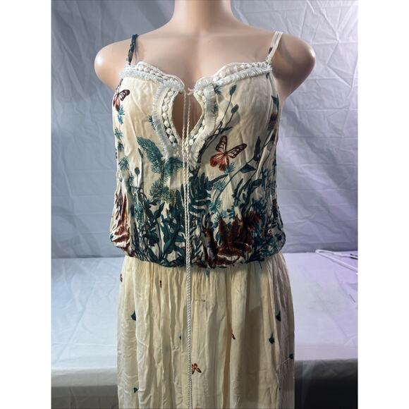 Ace Fashion Maxi Floor Woman's Sz L Spaghetti Strap Summer Cottage Fairy Crochet - Picture 3 of 16